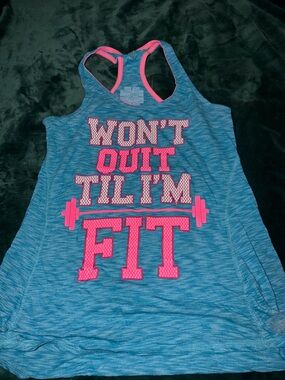 Girls' Blue Tank Top with Pink Fitness Graphic